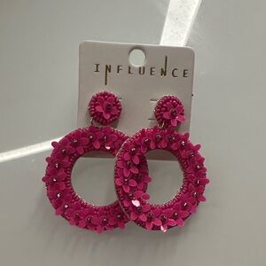 Pink Floral Hoop Earrings